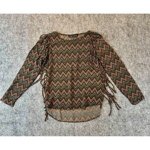 ZARA Top Womens XS Brown Chevron Fringe Boho Western Hippie Festival Arts Indie!